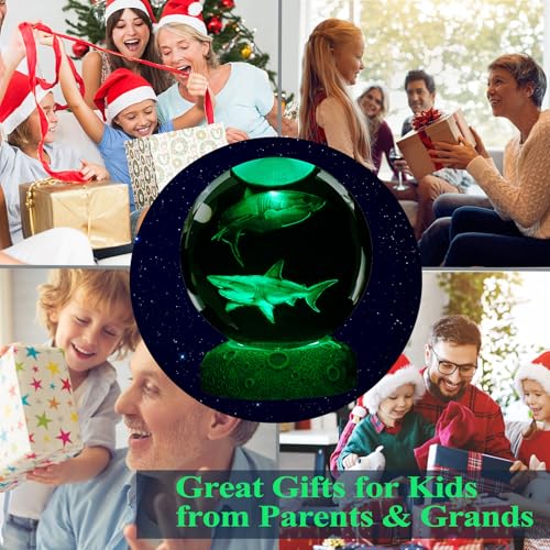 Image of Shark Night Light, 3D Crystal Ball Shark Lamp, Underwater Gifts with 16 Color Remote Upgraded 3.15 Inch Ball for Room Decor Boys Girls Birthday Xmas Cool Figurines Gifts