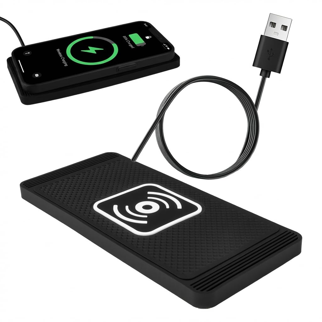 15W Tappetino di Ricarica Wireless Auto QI Caricatore Wireless Auto con Base Antiscivolo Ricarica Wireless Auto per i-Phone Samsung e Dispositivi Qi, per Auto Ufficio Casa
