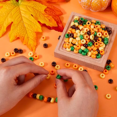 SOFPLATE 800Pcs 5 Colors Thanksgiving Beads Yellow Pony Beads Bulk Plastic Orange Green Bronze Autumn Farmhouse Fall Lucky Spacer Bead for jewellery Making Party Hair Wedding Bracelet Crafts Beading - Image 3