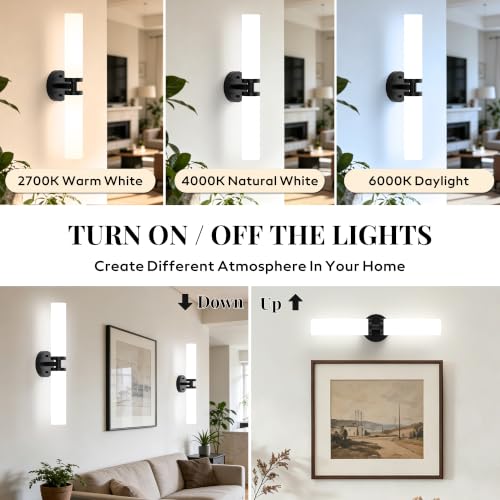 Image of Wall Sconces Set of 2, Matte Black Hardwired Bathroom Light Fixtures, Modern Bathroom Vanity Wall Lighting with Milky White Glass Shade, Farmhouse Wall Sconce for Bedroom Living Room Hallway