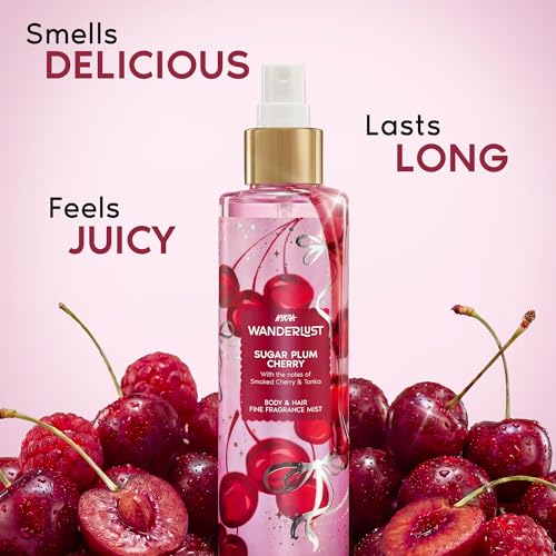 Image of Nykaa Wanderlust Sugar Plum Cherry Body & Hair Fine Fragrance I Perfume Mist for Women - 200 ml I Cherry & Raspberry | Long-Lasting, Travel‐Friendly, Vegan,Paraben‐Free, IFRA Certified
