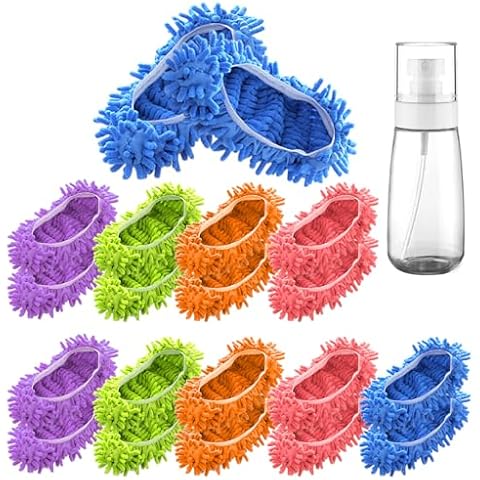 Wowang 10 Pairs 20 PCS Mop Slippers for Floor Cleaning Supplies Washable Mopping Slippers Mop Socks Reusable Shoes Cover for Mop Shoes Microfiber Foot Socks 1PCS 3.4oz TSA Approved Travel Spray Bottle Cover