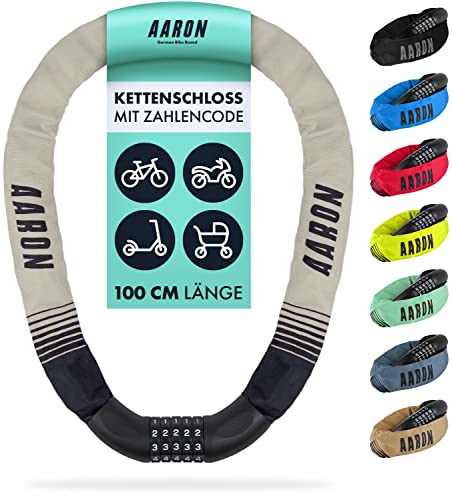 AARON Lock One Fahrradschloss mit 5-stelligem Zahlencode, Kettenschloss aus Stahl und hoher Sicherheitsstufe | Schloss für für E-Bike, Mountainbike, Trekkingrad, Tourenrad, Rennrad in weiß
