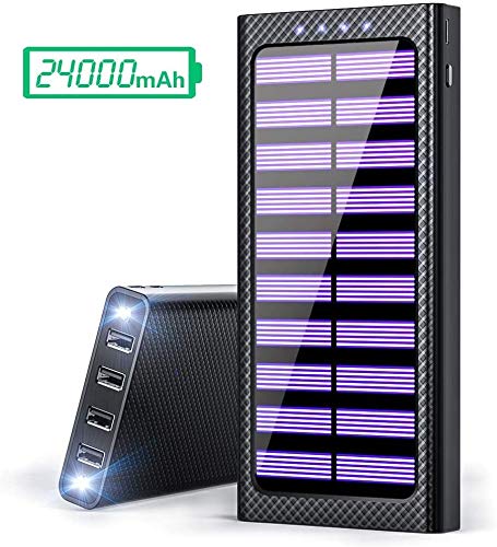 Cargador solar portátil 24000mAh Power Bank Capacidad de carga de alta velocidad Paquetes de baterías externas Cargadores con 3 entradas y 4 salidas Cargador de teléfono portátil