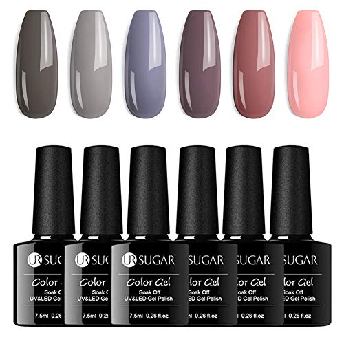 UR SUGAR 7,5ml Vernis Semi Permanent Kit Nail Art Nude Vernis Gel UV 6 Couleurs Classiques Soak Off Gel Nail Polish pour L'été et le Printemps