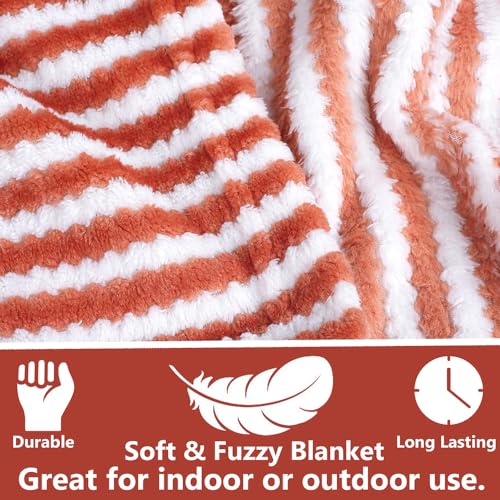 Image of BSB HOME Premium Jacquard Plush Double Blanket | 300 GSM Lightweight Cozy Soft for Bed, Sofa, Couch, Travel & Camping| 220x230 cm or 86x90 inches|Orange & White