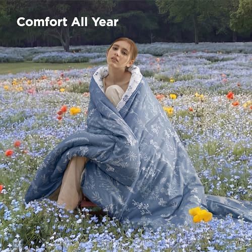 Image of Bedsure King Comforter Set - Infinity Blue Bed Set, 3 Pieces Cute Floral Bedding, 1 Soft Reversible Botanical Flowers Comforter and 2 Pillow Shams