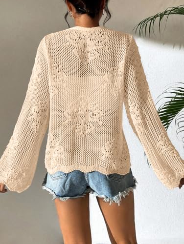 Image of Womens Tie Front Lightweight Crochet Cardigan Shrugs Knit Cardigan Crop Tops Cover Up