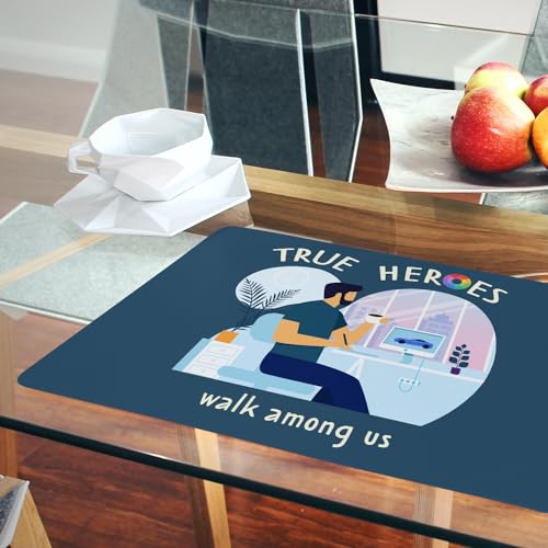 Sets de table True Heroes bleu en liège grand format 39.5x28.5cm finitions soignées