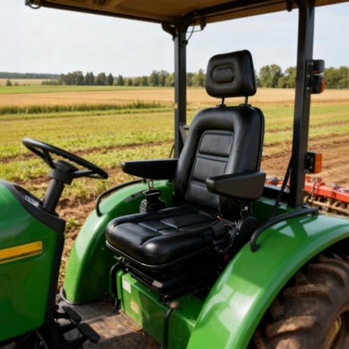 MMS Universal Tractor Seat Forklift Seat with Adjustable Seat Belts Armrests and Backrests for Tractor Lawn Mower Skid Streer Loader Telehandler Backhoe Excavator Dozer