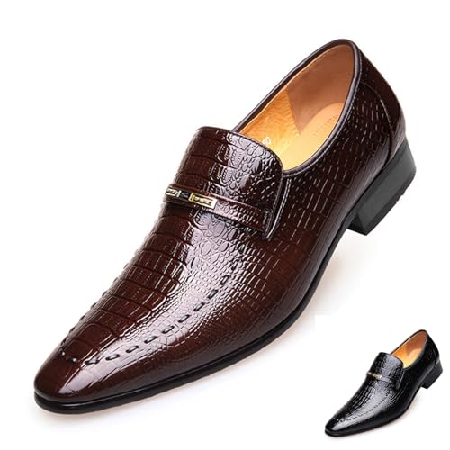 Men's Pattern Leather Loafers Fashion Classic Pointed Toe Slip On Low Top Casual Formal Shoes Business Dress Oxford Shoes