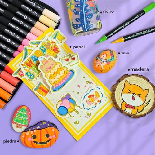 Miniatura 6 de Marcadores De Pintura Acrílica Artecho 72 Colores Con Bolsa, Marcadores De Pintura Acrílica Con Punta De Pincel Y Punta Fina Para Piedra, Pintura En Roca, Papel, Calabaza, Madera, Huevo, Lienzo