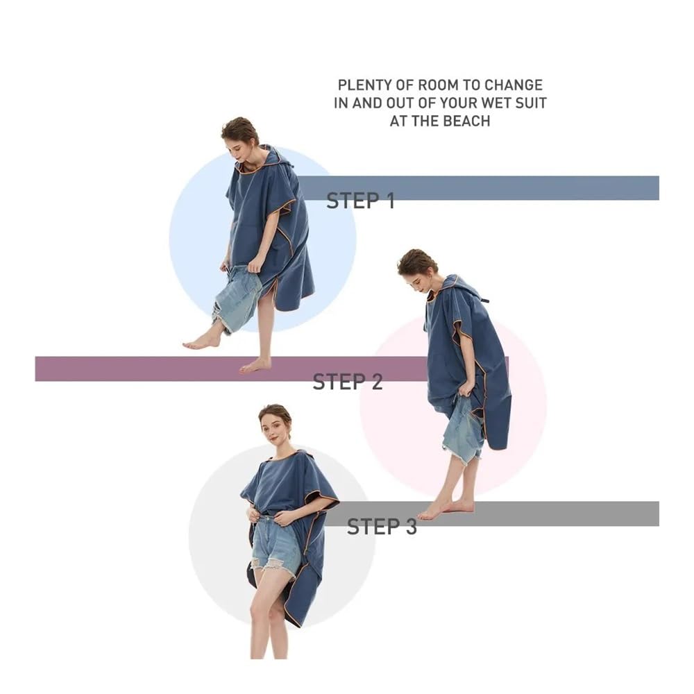Surf Poncho Handtuch Poncho Schnell Trocknendes Handtuch Hoodie Mikrofaser Strandmantel (Hellblau)