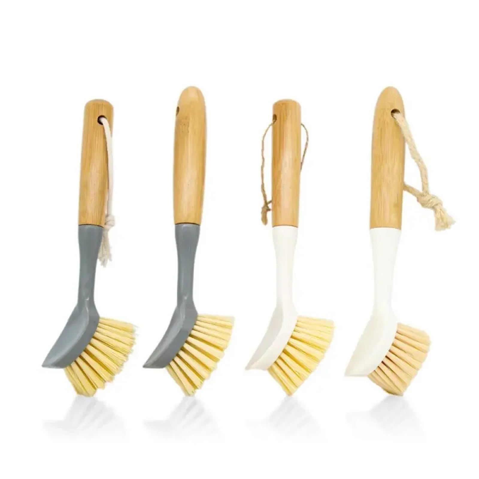 Cepillo para Platos, Cepillo de Limpieza de ollas, Mango de Madera Antiadherente, depurador Largo, descontaminación, Multicolor(2pcs White)