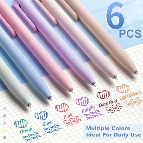 Image of Jaravik 6 Colours Retractable Gel Pens with 6 Refills 0.5 mm Aesthetic Gel Pen Kawaii Pastel Ballpoint Pen for Writech Drawing School Office Gift, Multicolor