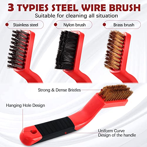 Sumind 30 Pcs Wire Cleaning Brush Set Nylon/ Stainless Steel/ Brass Metal Brush with Curved Handle Grip Paint Remover for Cleaning Rust Grout Cleaner (Nylon, Brass, Stainless Steel) - Image 4