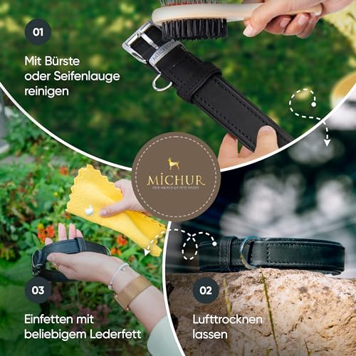 Michur Minimo Schwarz Hundehalsband Leder, Lederhalsband Hund, Halsband, Leder, in verschiedenen Größen erhältlich