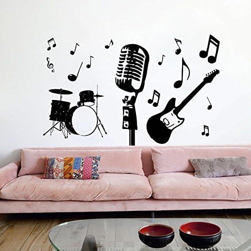 Housewares Vinyl Decal Music Instruments Guitar Drums Microphone Home Wall Art Decor Removable Stylish Sticker Mural Unique Design for Nursery Room tk280 (14x22)