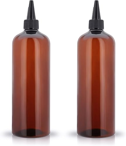 Cosywell Botella aplicadora para el cabello, paquete de 2 botellas de aceite de 16 onzas para botella de tinte para el cabello con tapa, botellas