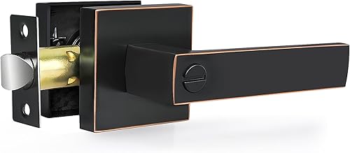 Miniatura 20 de Paquete de 2 manijas de puerta interior de privacidad, manijas de puerta resistentes color negro mate, perillas cuadradas para dormitorio y baño