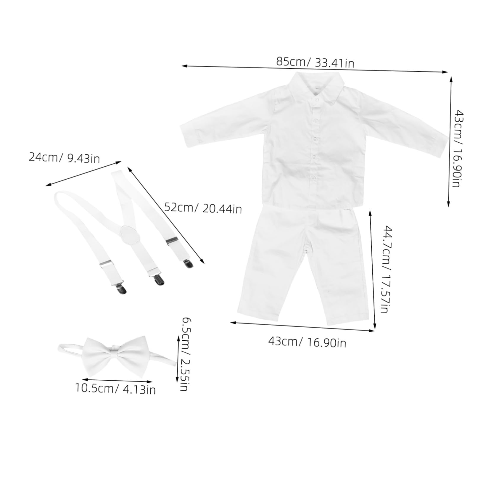 Elegante Vestido de Caballero para de Manga Larga Pantalones con Tirantes y Pajarita para Bautizos y Bodas