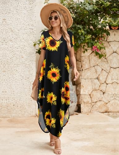 Image of JollieLovin Womens Plus Size Casual Summer Maxi Long Dress Short Sleeve T-Shirt Loose Sun Dress(L-5X)