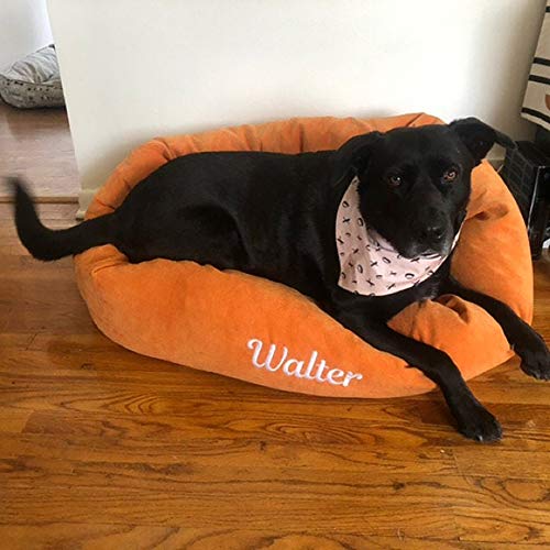 Image of Majestic Pet Personalized Villa Shredded Memory Foam Mix Calming Dog Bed Washable - Cozy Soft Round Dog Bed with Spine for Head Support - Fluffy Donut Dog Bed, 24 Inch, Orange