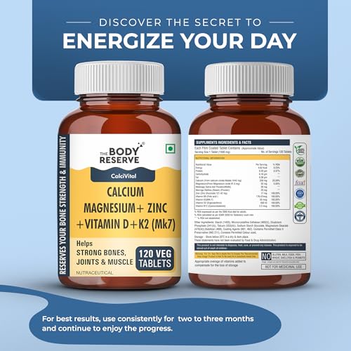 Image of The Body Reserve Calcium, Magnesium, Zinc with Vitamin K2, MK7 & B12 - 120 Tablets for Bone & Joint Health (4-Month Pack)