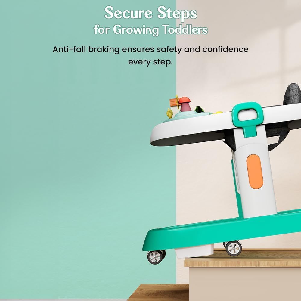 StarAndDaisy Elegant Baby Walker 6-18 Months/Walker for Kids Girl and Boy with Anti Fall Brake Pads, 3 Speed Height Adjustment, Multi-Level Seat Adjustment, Recreational Music Toy Bar (Green) 4