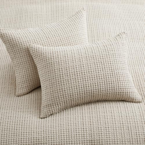 Image of Levtex Home Mills Waffle King /Cal King Quilt Set (106x92in) with 2 Pillow Shams (36x20in) - Wheat - Cotton Waffle King Size Quilt Bedding Set - Lightweight, Soft, Pre-Washed