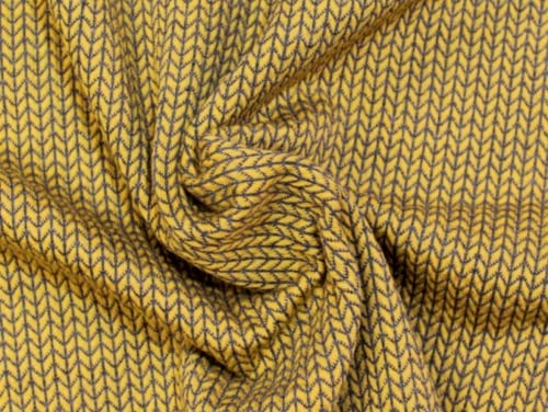 Minerva Tejido de punto elástico de algodón con textura jacquard mostaza – por metro