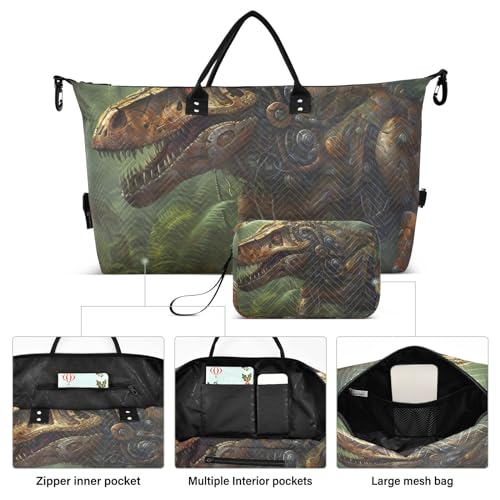 Large Travel Duffel Bag, Dinosaur Cyberpunk Sports Tote Gym Bag, Shoulder Weekender Overnight Bag for Women Men, Carry On Luggage with Toiletry Bags2