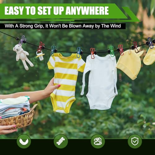 2 Pack Camping Clothesline Portable 12 Clothespins, Camping Accessories Travel Clothesline for Outdoor Indoor, Retractable Clothes Line Elastic Clothesline for Camper Hotel Room by DAGONGREN - Image 5