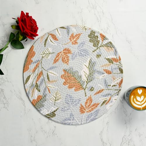 Image of LaVichitra Cotton Table Placemat | Dining Table Mat | Bed Side Table Mat | Cotton Round Shape Placemats | Washable PlaceMat for Shelves & Plant Pots - Pack of 6, Autumn Theme