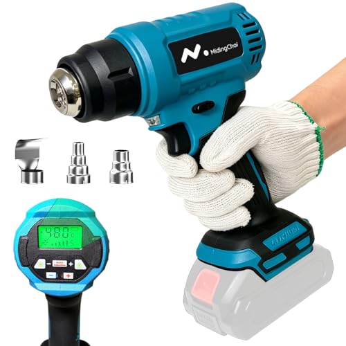 Akku Heißluftfön für Makita 18V Heißluftpistole mit 3 Düsen 60-540 C Schnell Aufheizende Heißluftfön Akku mit LCD-Digitalanzeige für Basteln Schrumpfschläuche Autofenstertönung ohne Akku