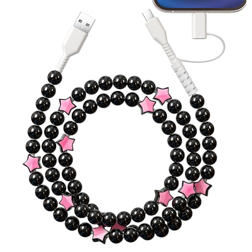 VOFUOE USB C Cable for iPhone 17 Charging Cable USB A to Type C Cable 2 in 1 Multi Charging Cord Star Beaded Charger Cable 3.3FT Fast Charging for iPhone 16/15, Galaxy S24/S25 Ultra-Black & Pink
