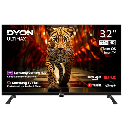 DYON ULTIMAX 32H-TI-W - 32 Zoll (80 cm) HD Smart TV mit Tizen OS, Triple Tuner (DVB-C/-S2/-T2), Smart & Gaming Hub, Prime Video, Netflix, Disney+ [2025]