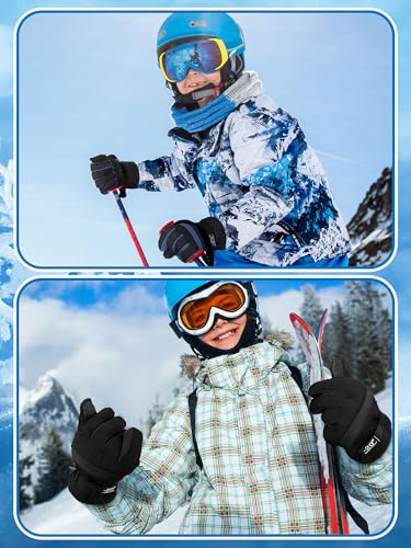 Image of SATINIOR 2 Pairs Kids Waterproof Winter Snow Gloves Ski Gloves for Boy Girl Outdoor Warm Thickening Snowboard