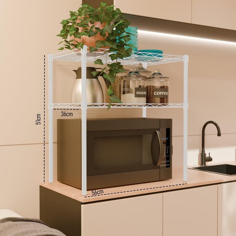 Image of 2-Shelves Microwave Compact Heavy Duty Steel Storage Rack | Multipurpose Shelving Unit for Kitchen, Home & Utility