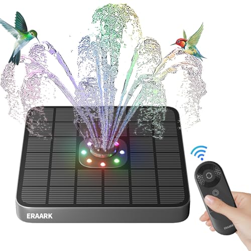 ERAARK 4W Solar Bird Bath Fountain Pump Color LED Lights Solar Fountain with 1000mhA Battery 8 Nozzles Water Garden Pond Pumps for Outdoor, Garden, Pond, Bird Bath, Pool (Green Without Remote Control)