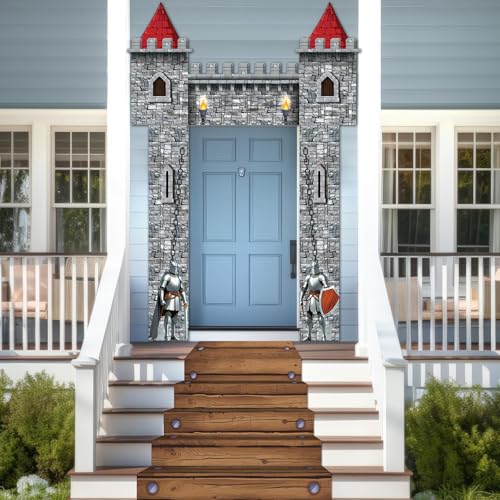 Image of CHUNNIN 4PCS Medieval Entryway Party Decoration Castle Party Supplies Medieval Themed Hanging Door Banner Castle Knight Porch Banner Runners for Kids Birthday Baby Shower Favors