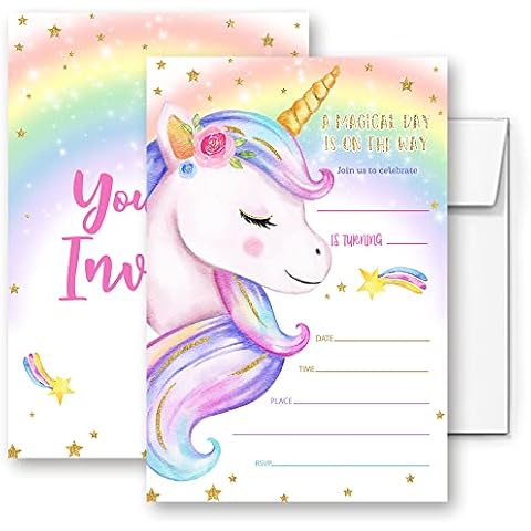 LoaHak Rainbow Unicorn Birthday Party Supplies, Unicorn Invitations For Girls Birthday, Rainbow Unicorn Invitations. (069) Cover