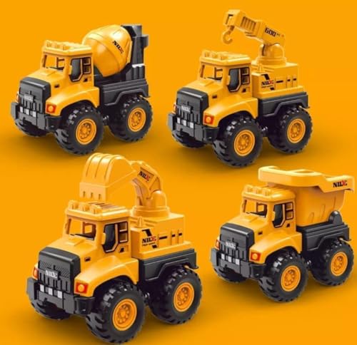 Image of Combo Pack Mixer, Crane, Excavator and Dumper Friction-Powered Unbreakable Pull-Along Back Construction Vehicle Trucks Toy Ideal for Playing Kid's and Children's (4 Engineer Set)