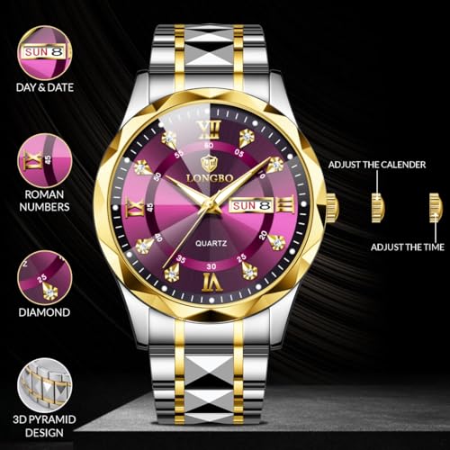 Image of LONGBO Zenith Diamond Analog Watch for Men Business Stainless Steel Watches Luxury Men's Wristwatch | Birthday Gift for Men | Gift for Husband | Gift for Brother