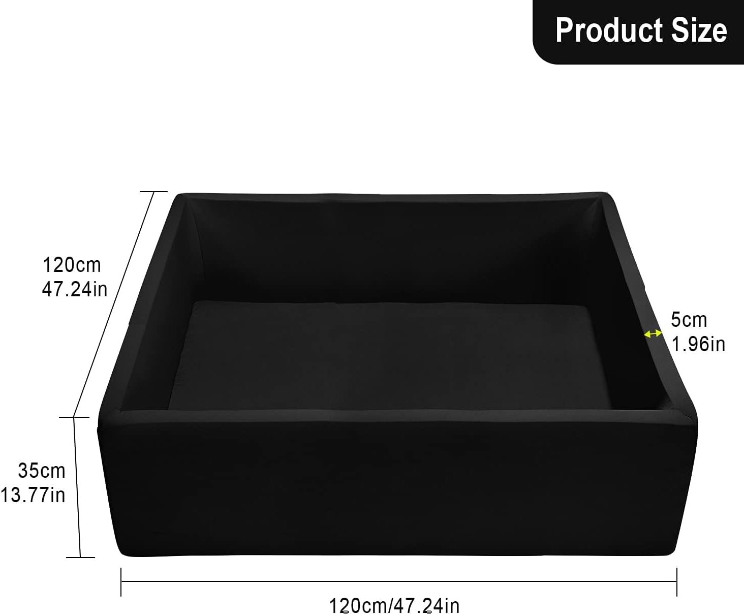 TRENDBOX Extra Large Ball Pit 47.2x47.2x13.8in Memory Foam Pit Soft Pool Soft Equipment for Toddlers Kids - Black (Balls NOT Included)