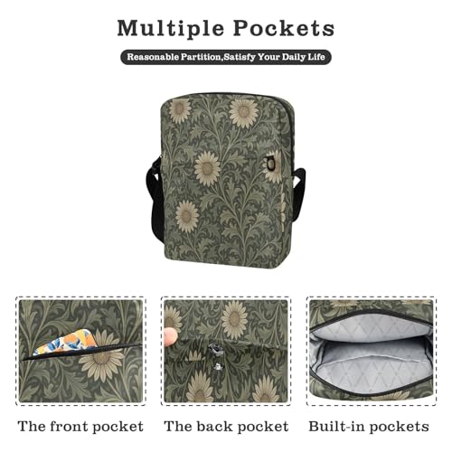 messenger bag for men men shoulder bag Womens Cross Body Purses Adjustable Strap for business business- William Morris Daisy Pattern2