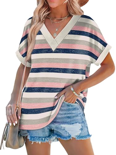 Image of WIHOLL Womens Summer Tops Short Dolman Sleeve Shirts 2026 Fashion V Neck Outfits Clothes