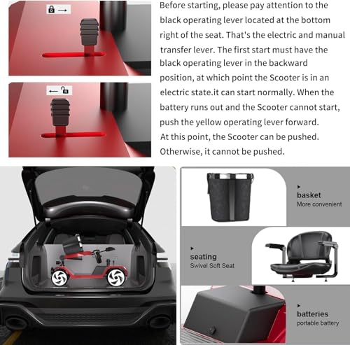 Image of 20A &32 Miles Electric Mobility Scooter for Adults, Elderly. Wheelchair Device for Travel. Capacity 350 lbs, 350W Mobility Scooters for Seniors with Removable Battery and Two Baskets(Y3#RED)