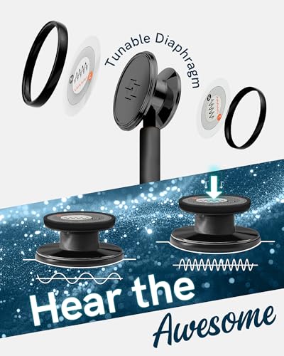 Image of FriCARE Tunable Stethoscope - Dual Head Estetoscopio for Nurses, Doctors | Paramedics, Students, Graphite Tube, Mirror Black Finish Chestpiece