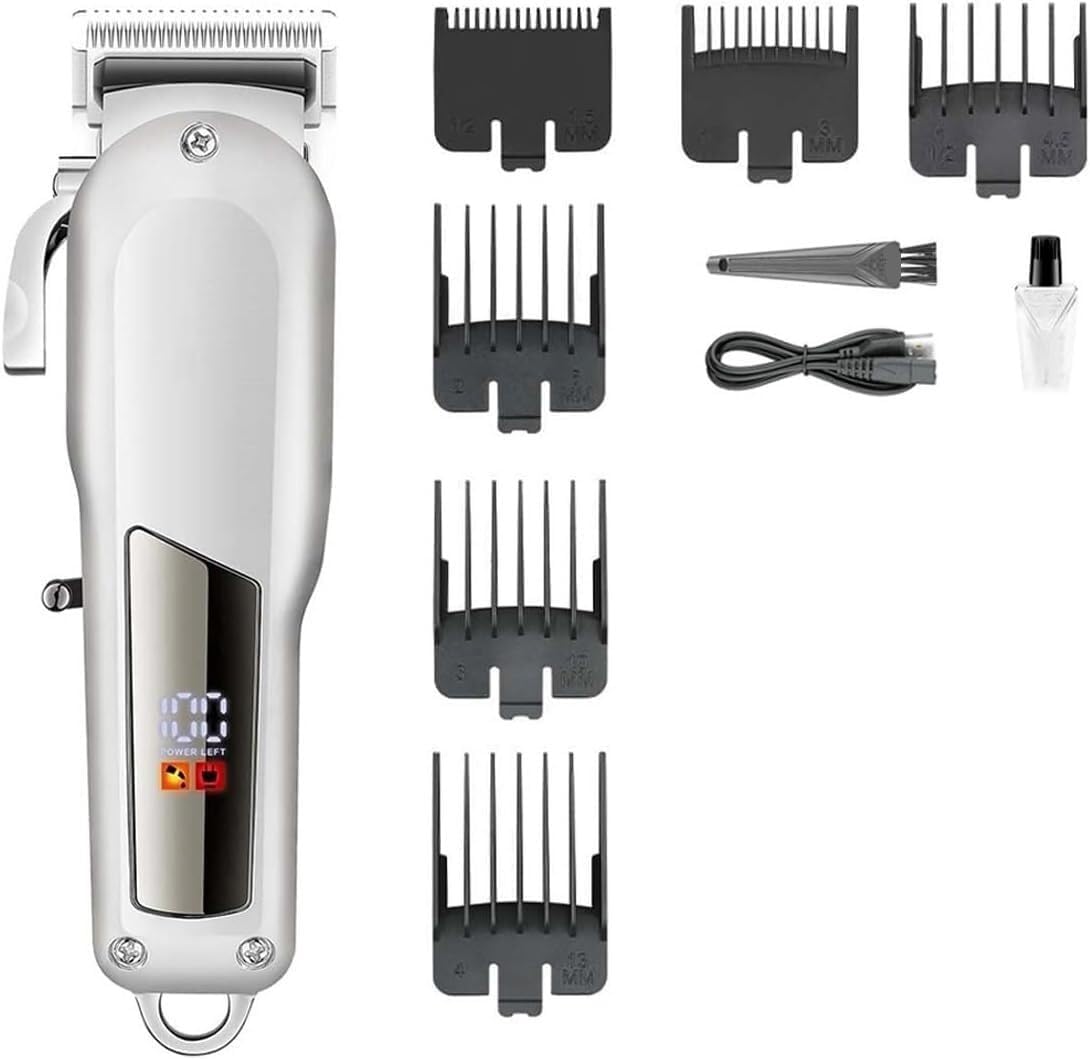 Men's Hair Clipper Hair Trimmer Electric LED Display Mini Gold Cordless Home Trimmer for Men(Silver)